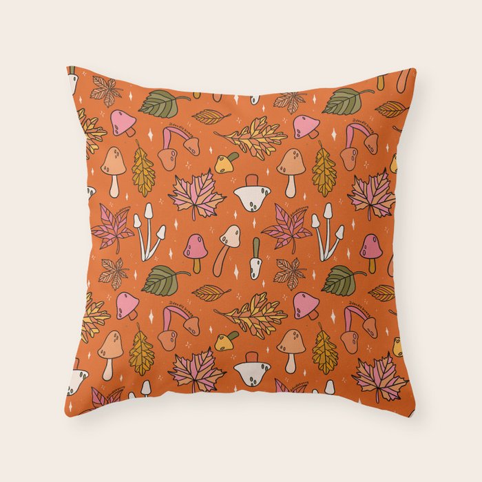 Falling Leaves Print in Orange Throw Pillow Gallery Image 6