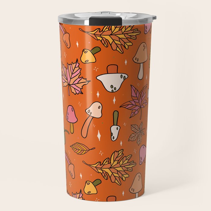 Falling Leaves Print in Orange Travel Mug Gallery Image 1