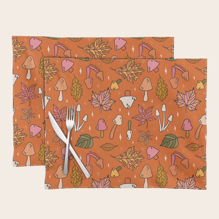 Falling Leaves Print in Orange Placemat Gallery Image 1