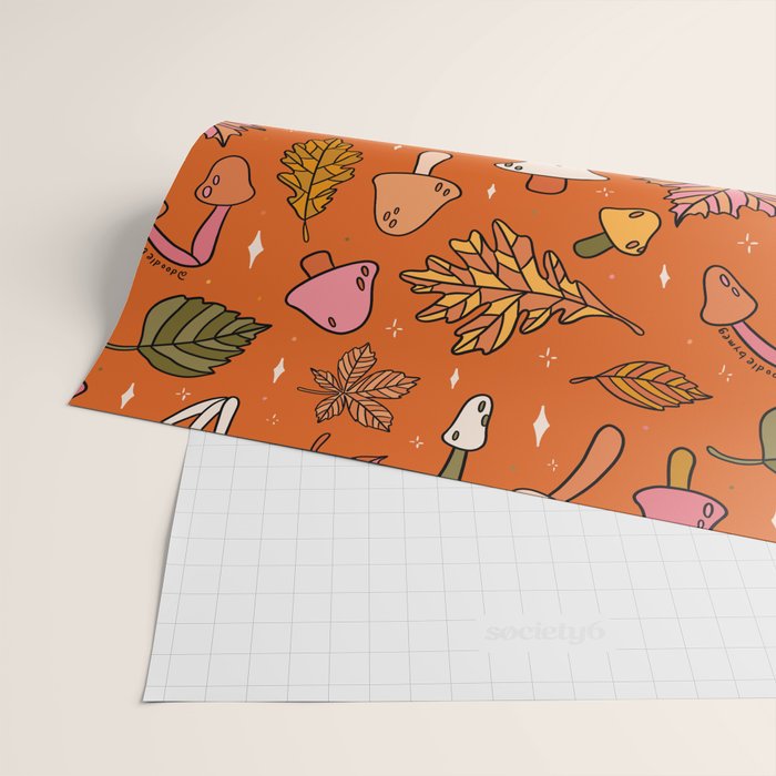 Falling Leaves Print in Orange Wrapping Paper Gallery Image 2