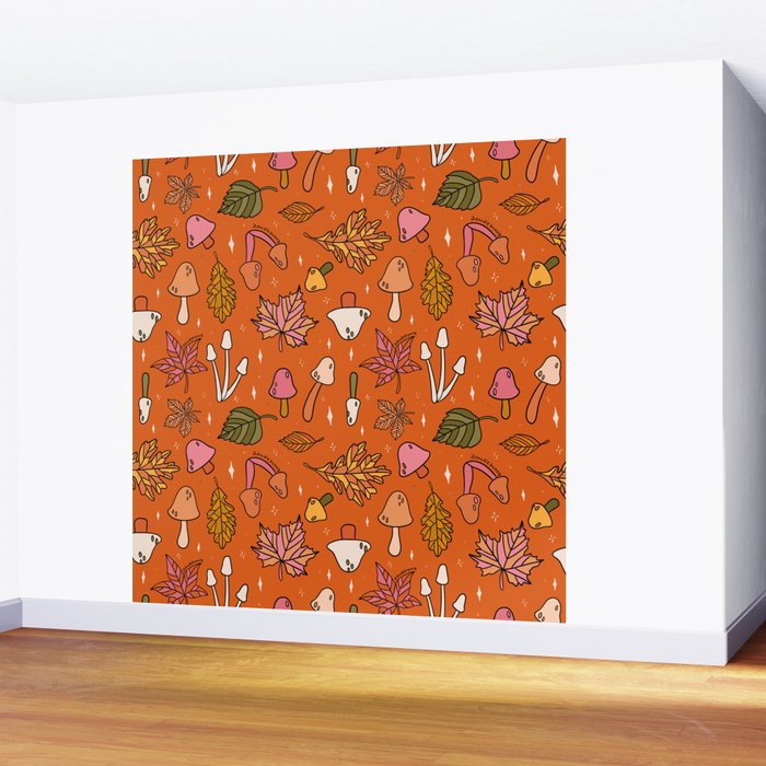Falling Leaves Print in Orange Wall Mural Gallery Image 2