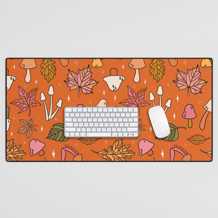 Falling Leaves Print in Orange Desk Mat Gallery Image 1