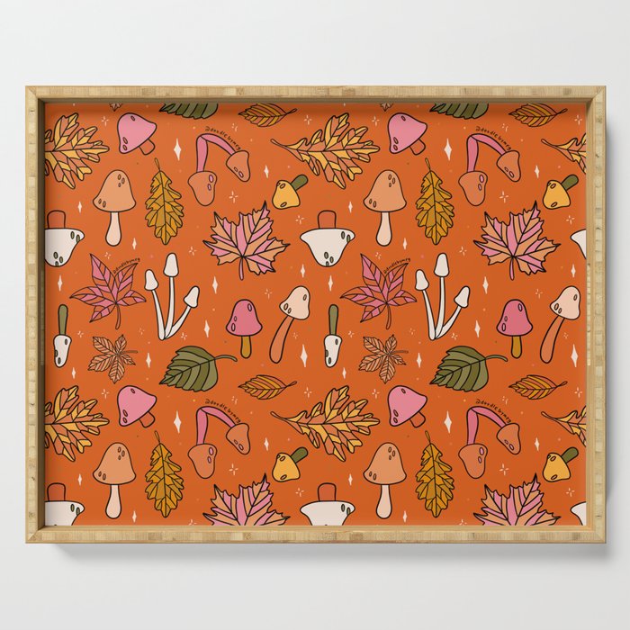Falling Leaves Print in Orange Serving Tray Gallery Image 1