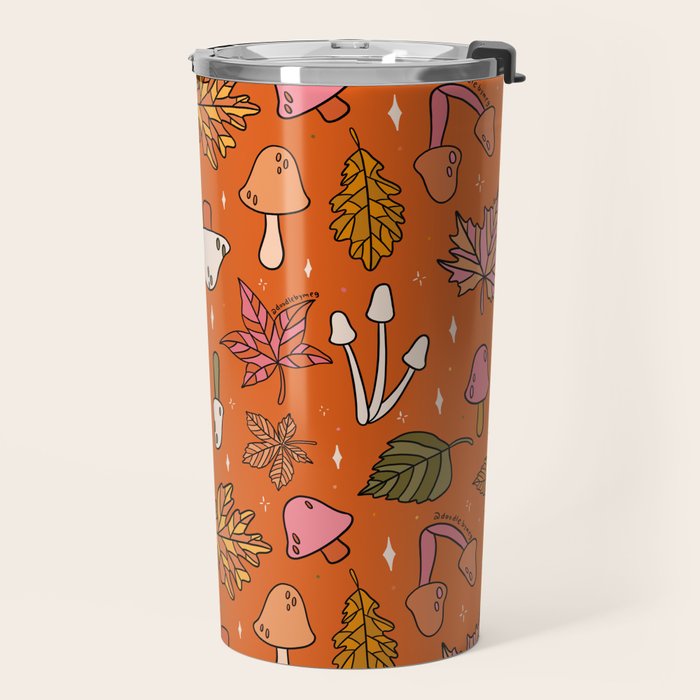 Falling Leaves Print in Orange Travel Mug Gallery Image 2