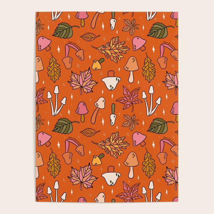 Falling Leaves Print in Orange Poster Gallery Image 1