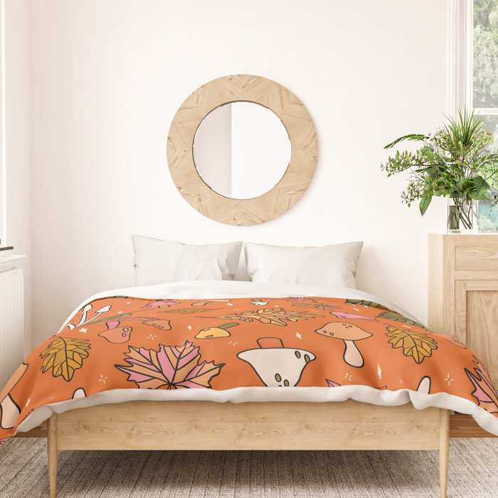 Falling Leaves Print in Orange Duvet Cover Gallery Image 3