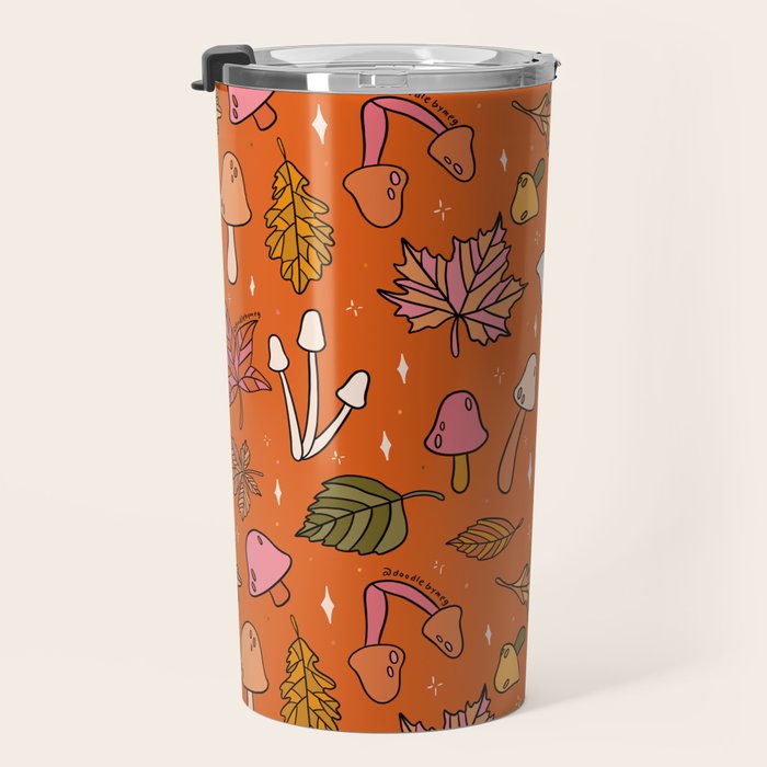 Falling Leaves Print in Orange Travel Mug Gallery Image 3