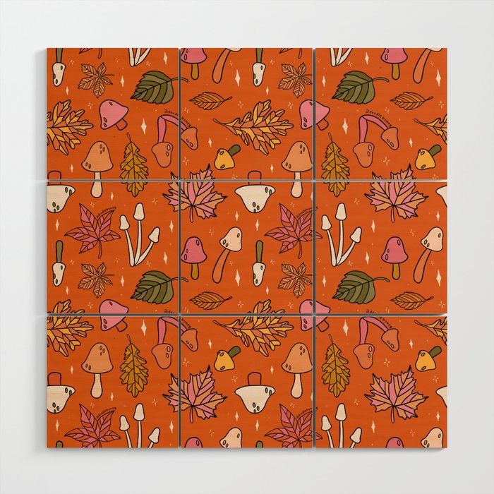 Falling Leaves Print in Orange Wood Wall Art Gallery Image 1