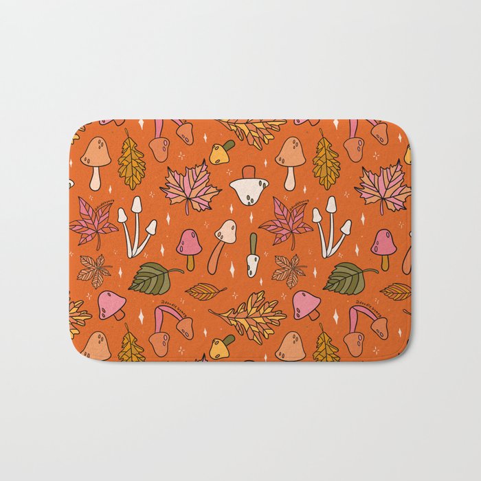 Falling Leaves Print in Orange Bath Mat Gallery Image 1