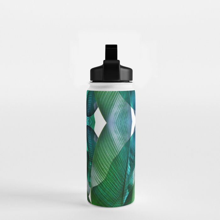 Palm leaf jungle Bali banana palm frond greens Water Bottle Gallery Image 2
