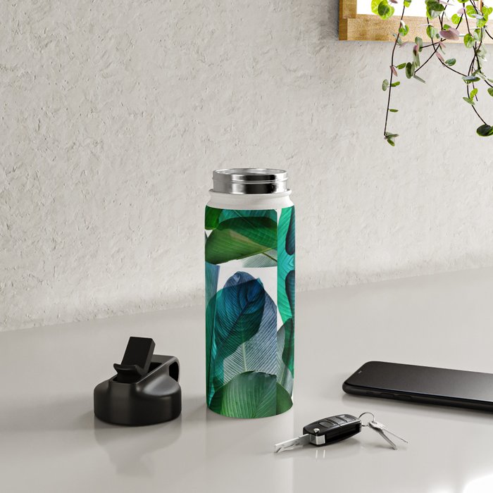 Palm leaf jungle Bali banana palm frond greens Water Bottle Gallery Image 4