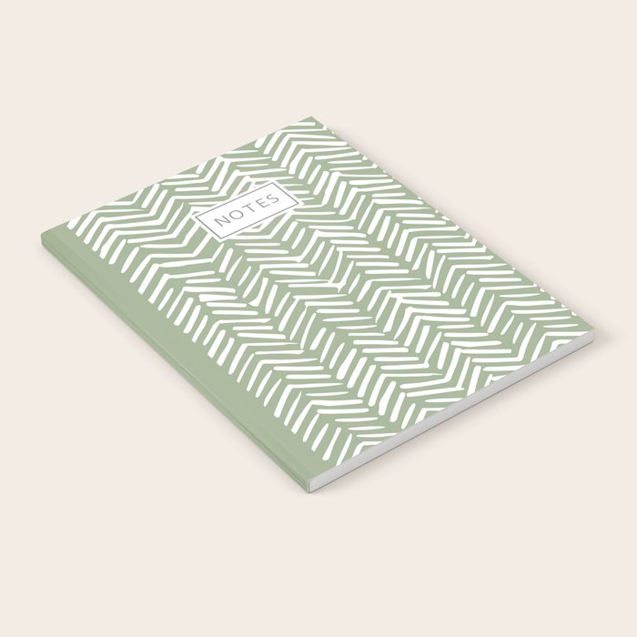 Boho, Abstract, Herringbone Pattern, Sage Green and White Notebook Gallery Image 2