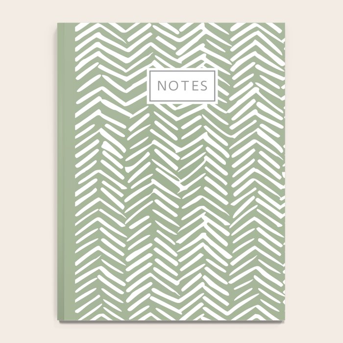 Boho, Abstract, Herringbone Pattern, Sage Green and White Notebook Gallery Image 4