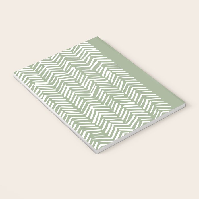 Boho, Abstract, Herringbone Pattern, Sage Green and White Notebook Gallery Image 3