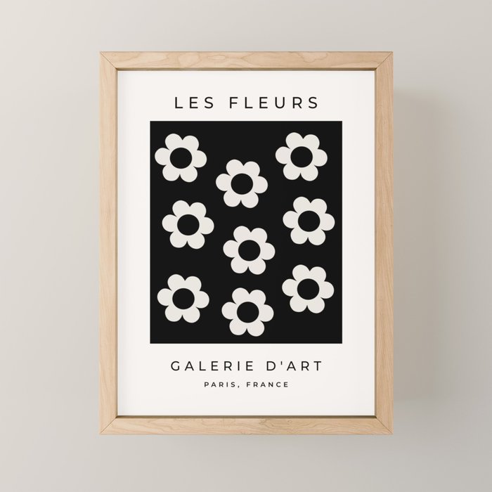 Les Fleurs | 02 - Flower Print Black And White Retro Flowers Wall Art Modern Decor Abstract Mini Art Print Gallery Image 1
