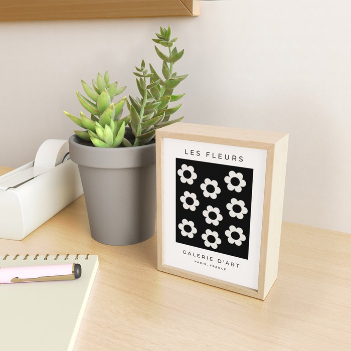 Les Fleurs | 02 - Flower Print Black And White Retro Flowers Wall Art Modern Decor Abstract Mini Art Print Gallery Image 2