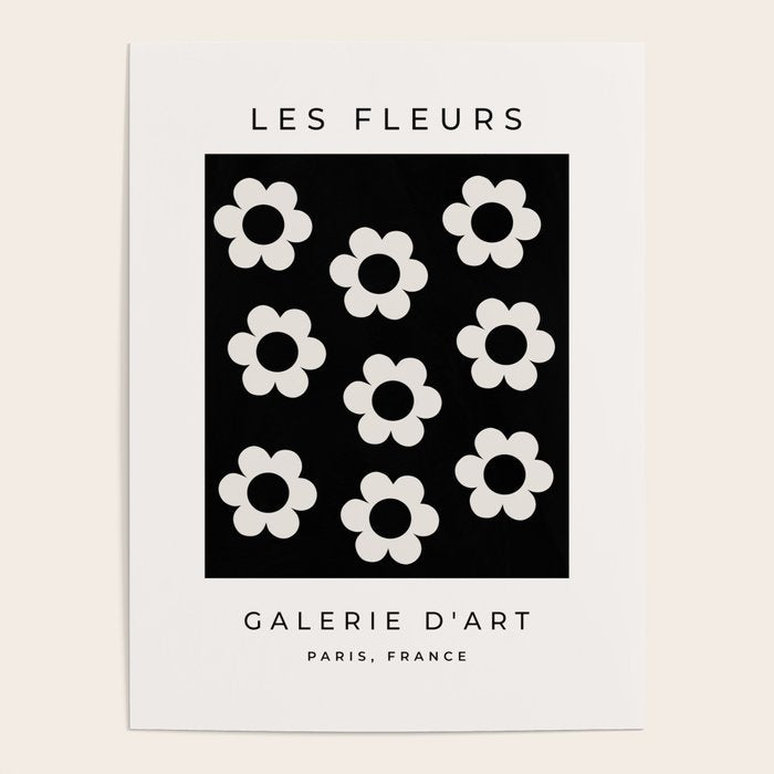 Les Fleurs | 02 - Flower Print Black And White Retro Flowers Wall Art Modern Decor Abstract Poster Gallery Image 4