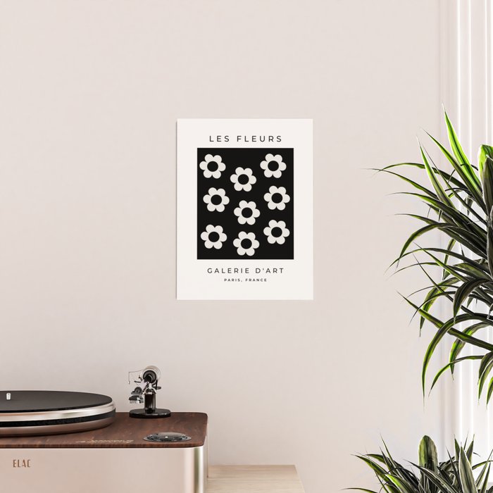 Les Fleurs | 02 - Flower Print Black And White Retro Flowers Wall Art Modern Decor Abstract Poster Gallery Image 2