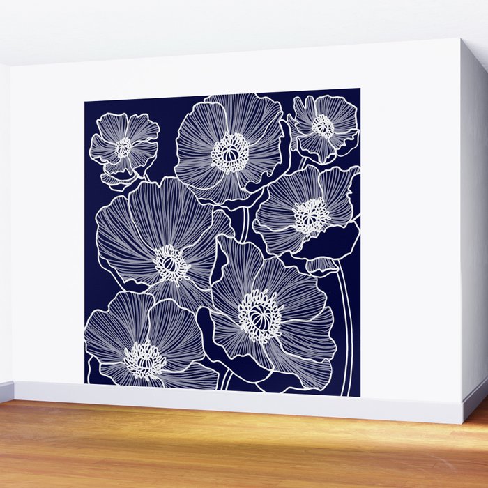 Indigo Poppies Wall Mural Gallery Image 2