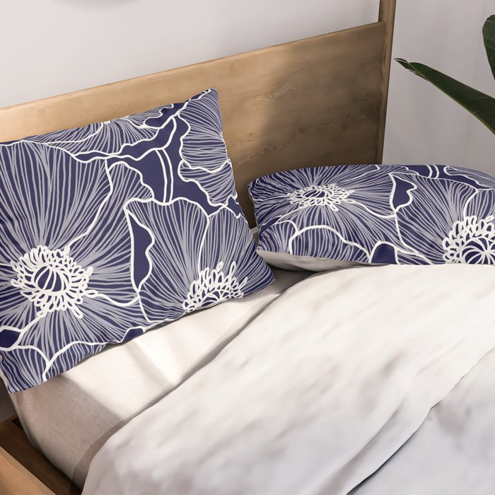 Indigo Poppies Pillow Sham Gallery Image 2