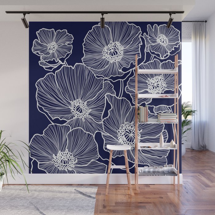 Indigo Poppies Wall Mural Gallery Image 1