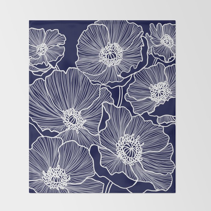 Indigo Poppies Throw Blanket Gallery Image 2