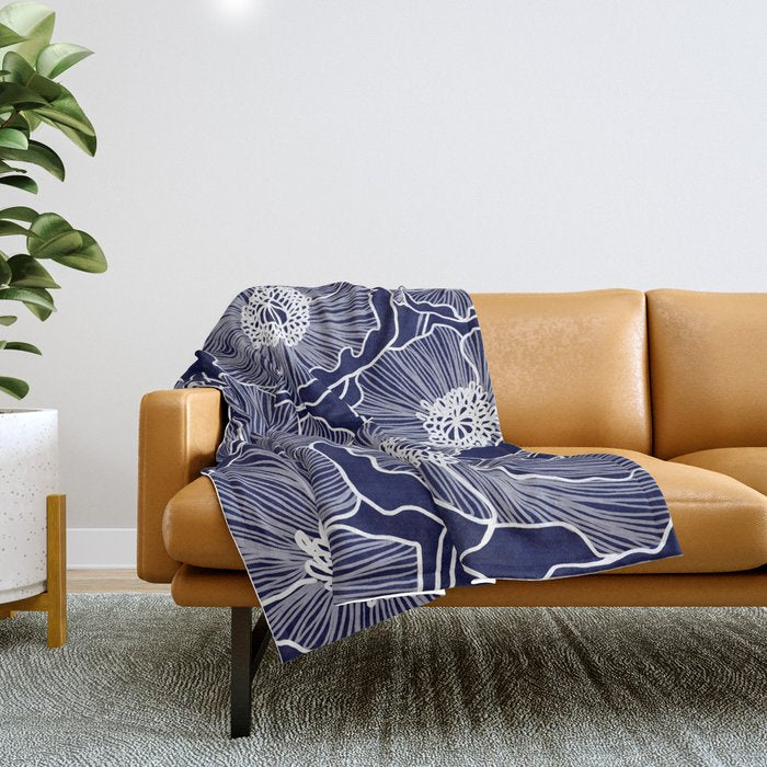 Indigo Poppies Throw Blanket Gallery Image 1