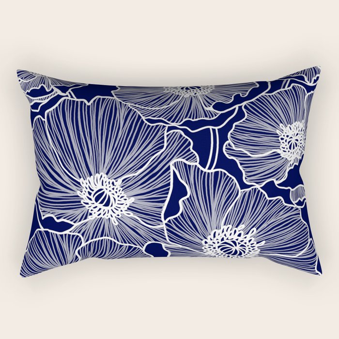 Indigo Poppies Rectangular Pillow Gallery Image 1