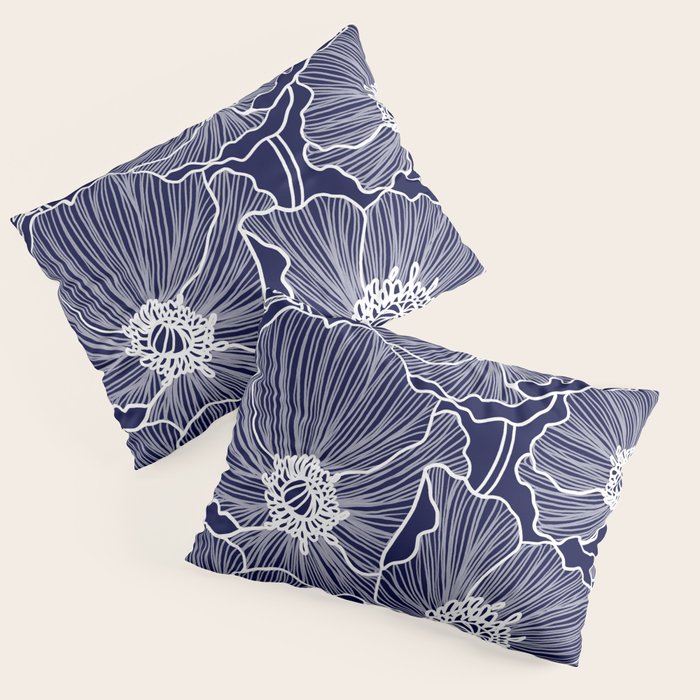 Indigo Poppies Pillow Sham Gallery Image 1