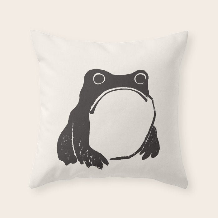 Matsumoto Hoji Japanese Grumpy Frog Art Print Throw Pillow Gallery Image 6
