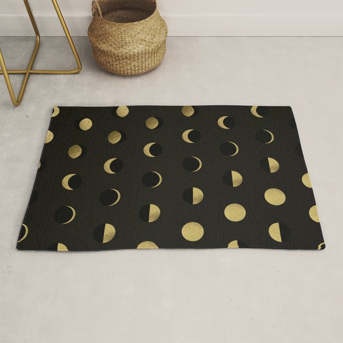 The Lunar Cycle â¢ Phases of the Moon - Black & Gold Palette Rug Gallery Image 1