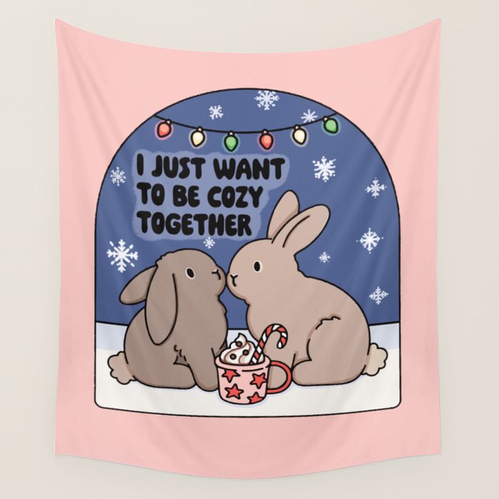 Cozy Winter Bunnies Wall Tapestry