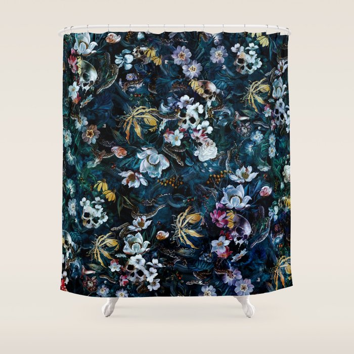 Skull Snake and Flowers Shower Curtain Gallery Image 1