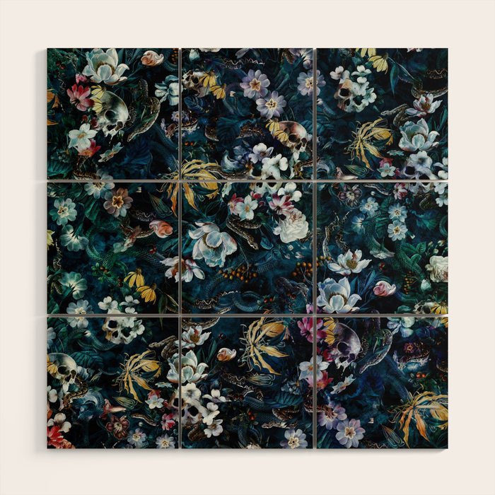 Skull Snake and Flowers Wood Wall Art Gallery Image 1