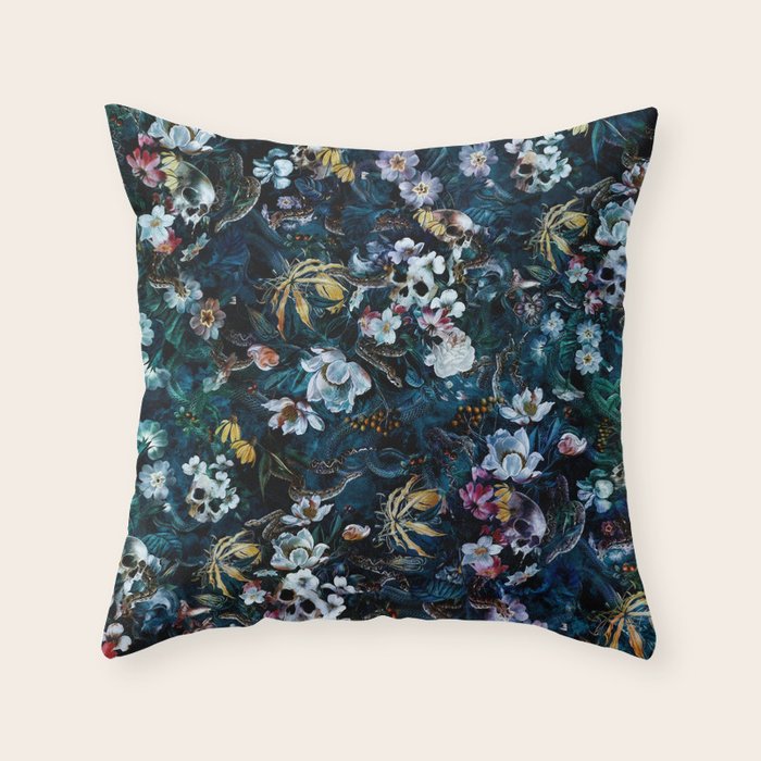 Skull Snake and Flowers Throw Pillow Gallery Image 1