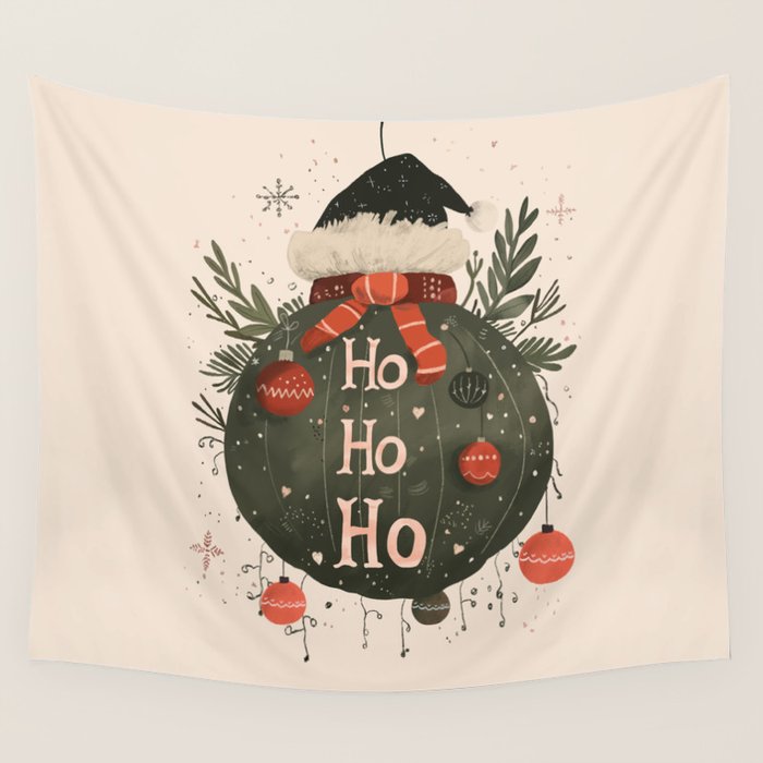 Festive Ho Ho Ho Bauble Wall Tapestry Gallery Image 4
