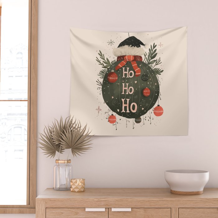 Festive Ho Ho Ho Bauble Wall Tapestry Gallery Image 2
