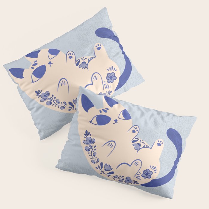 Purrcelin Cat Butt - Charming Delft Pottery Kitty Pillow Sham Gallery Image 3