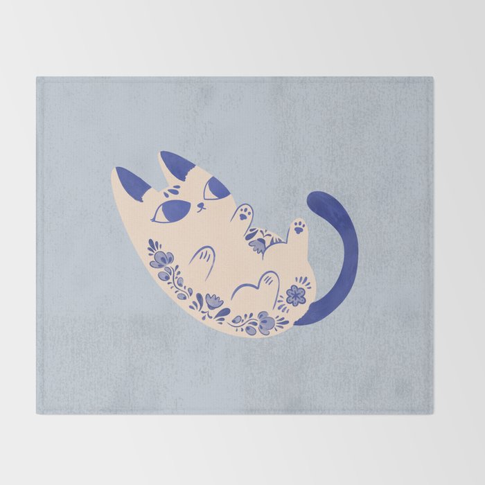 Purrcelin Cat Butt - Charming Delft Pottery Kitty Throw Blanket Gallery Image 2