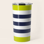 Modern Classy Navy Blue Lime Green STRIPES Travel Mug Gallery Image 1