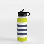 Modern Classy Navy Blue Lime Green STRIPES Water Bottle Gallery Image 1