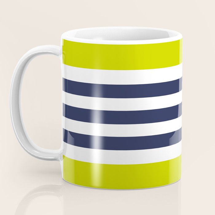 Modern Classy Navy Blue Lime Green STRIPES Coffee Mug Gallery Image 3