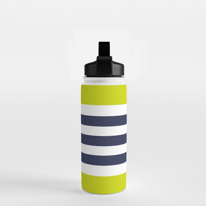 Modern Classy Navy Blue Lime Green STRIPES Water Bottle Gallery Image 2