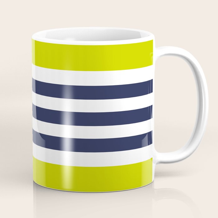 Modern Classy Navy Blue Lime Green STRIPES Coffee Mug Gallery Image 1