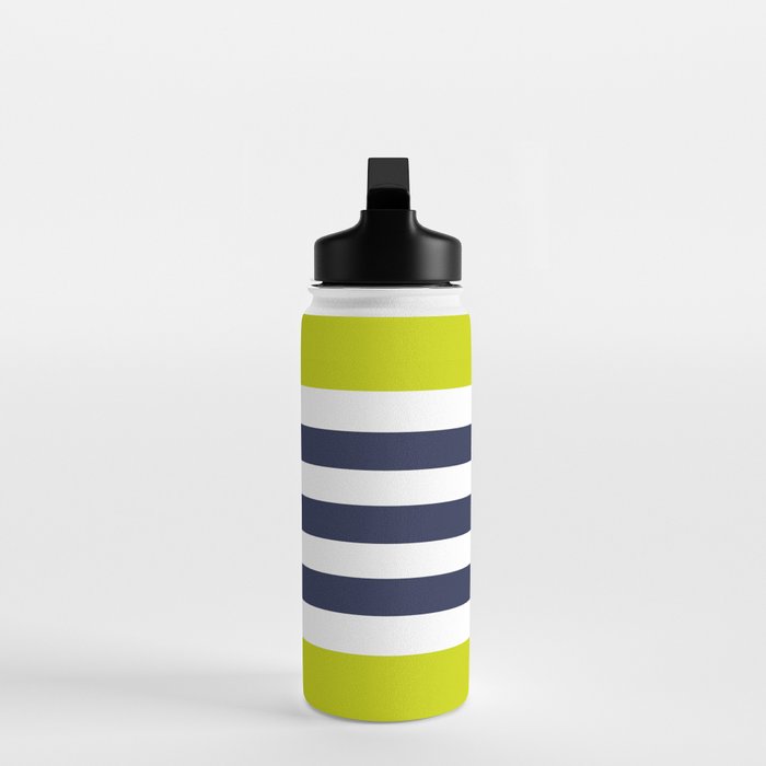 Modern Classy Navy Blue Lime Green STRIPES Water Bottle Gallery Image 3