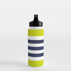 Modern Classy Navy Blue Lime Green STRIPES Water Bottle Gallery Image 3