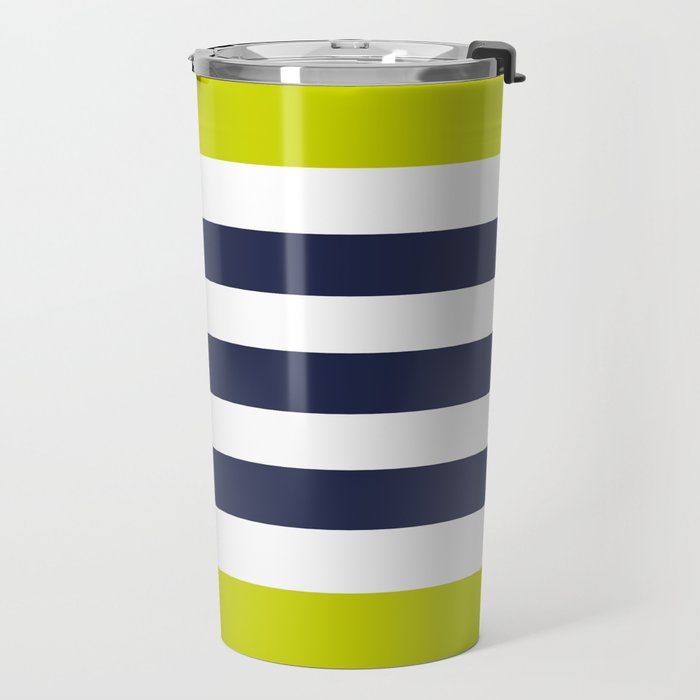 Modern Classy Navy Blue Lime Green STRIPES Travel Mug Gallery Image 2