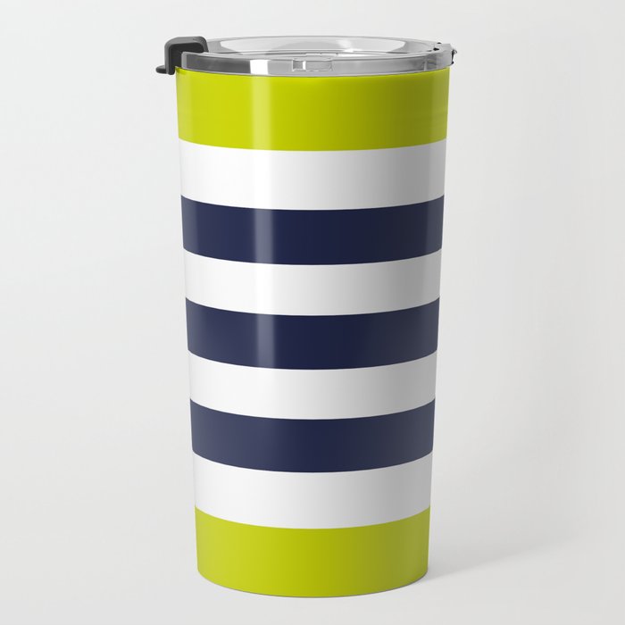 Modern Classy Navy Blue Lime Green STRIPES Travel Mug Gallery Image 3