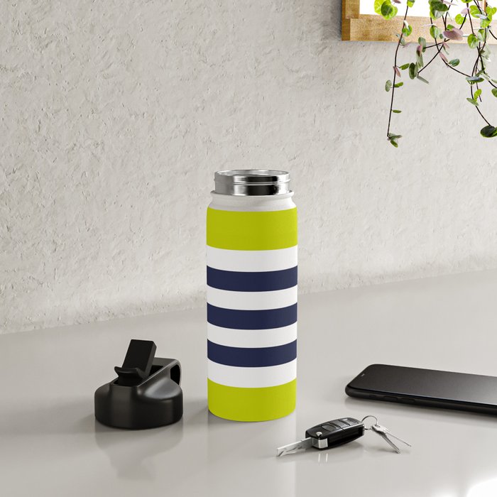 Modern Classy Navy Blue Lime Green STRIPES Water Bottle Gallery Image 5
