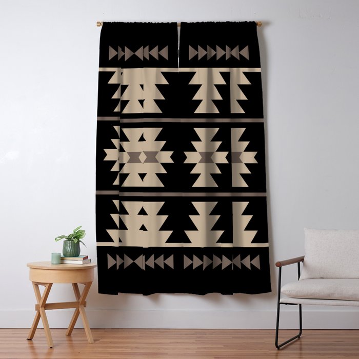 Southwestern Pattern 132 Black and Beige Window Curtain Gallery Image 5